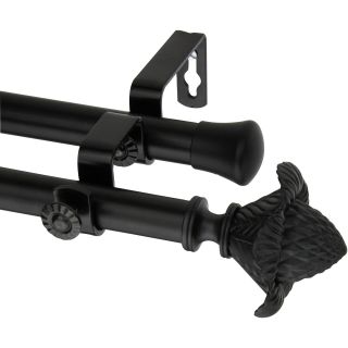 ROD DESYNE Double Curtain Rod with Bloom Finials, Black