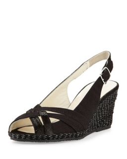 Suede Leather Combo Wedge, Black