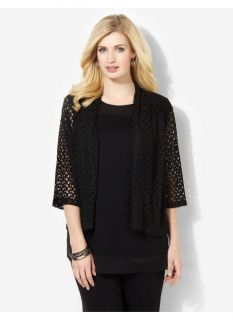 Catherines Plus Size AnyWear Lace Romance Cardigan   Womens Size 1X, Black