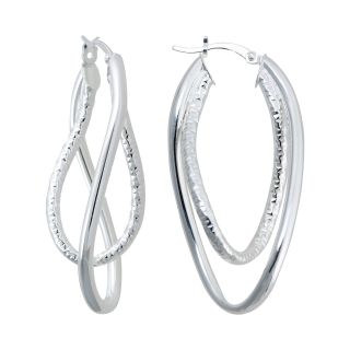 Sterling Silver Twisted Oval Hoop Earrings, Womens