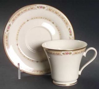 Gorham Chapel Hill Footed Cup & Saucer Set, Fine China Dinnerware   Tan/Yellow B