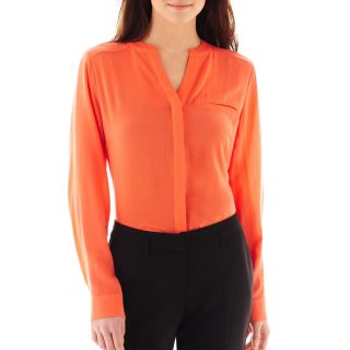 Worthington Long Sleeve Button Front Blouse, Living Coral