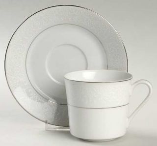 Kristina Collection Satin Song  Flat Cup & Saucer Set, Fine China Dinnerware   W