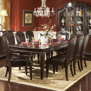 Tusca Traditional Dark Brown Bi cast Leather 9 piece Extendable Dining Set