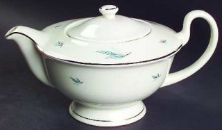 Syracuse Celeste Teapot & Lid, Fine China Dinnerware   Blue Leaves Rim