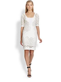 A.L.C. Lismore Lace Patterned Knit Dress   White