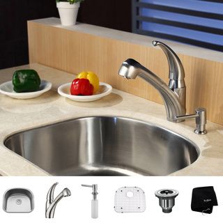 Kraus Kitchen Combo Curved Steel Undermount Sink With Faucet