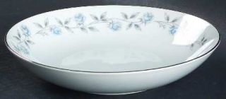 Mt Hira Marlene Coupe Soup Bowl, Fine China Dinnerware   Blue Roses, Gray Leaves
