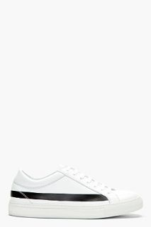 Comme Des Garons Shirt White Leather Low Top Stripe Print Sneakers