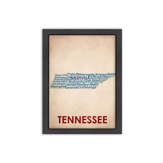 Wordmap Tennessee Framed Print (LargeSubject ContemporaryFrame Black wood frame with Italian Gesso Coating, d ring hangar with on a masonite back complete with turn buttonsMedium Giclee print on natural whiteImage dimensions 18 inches x 24 inchesOuter