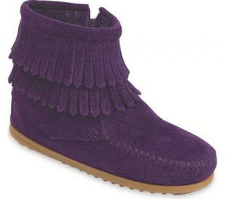 Childrens Minnetonka Side Zip Double Fringe   Purple Suede Boots