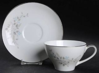Noritake Colmar Flat Cup & Saucer Set, Fine China Dinnerware   White&Blue Flower