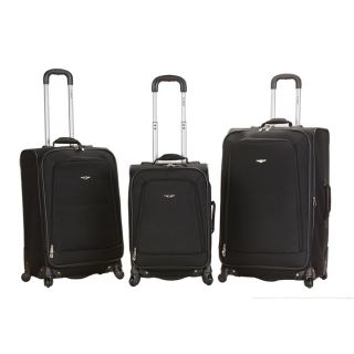 Rockland Deluxe Black Heavy duty Three piece Spinner Luggage Set (BlackMaterials Patented heavy duty 600 denier EVA molded high count fabricSpacious main compartmentFront full size zipper secured pocketsInternal organizational pockets Weight 28 inch upr