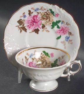 Wawel Harvest Dawn Footed Cup & Saucer Set, Fine China Dinnerware   Pink, Blue,