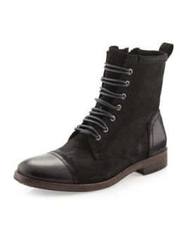 Long N Tall Leather Lace Up/Zip Boot, Black