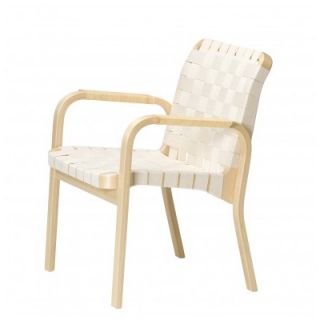 Artek 45 Arm Chair ARK1206 Upholstery White Linen Webbing Fabric