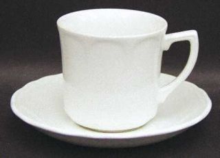 J & G Meakin Heirloom White Flat Cup & Saucer Set, Fine China Dinnerware   All W