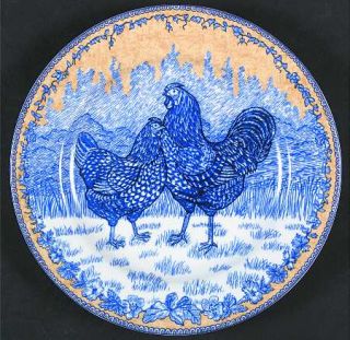 American Atelier Rooster Toile Salad/Dessert Plate, Fine China Dinnerware   Blue