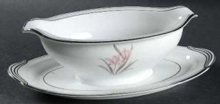Noritake 5572 Gravy Boat with Attached Underplate, Fine China Dinnerware   Pink