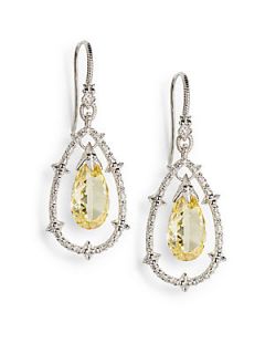 White Sapphire, Yellow Drop & Sterling Silver Earrings   Yellow