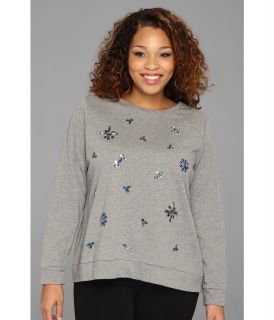 TWO by Vince Camuto Plus Size Snow Flake Jewel Baseball Sweatshirt Womens Sweatshirt (Gray)