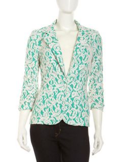 Helena Crochet Lace Jacket, Deep Green/Ivory