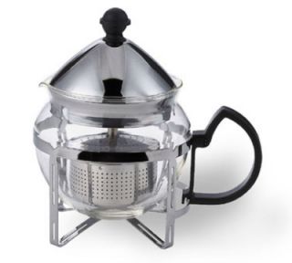 Service Ideas .6 liter Tea Press w/ Glass Pitcher, Metal Holder, Chrome Finish