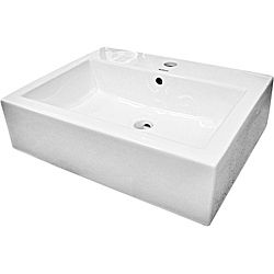 Ceramic White Rectangular Bathroom Vessel Sink (White4 inch spreadSingle hole mountModel number VE2318  )