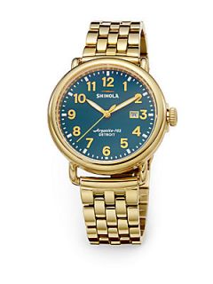 Shinola Runwell Goldtone PVD Stainless Steel Bracelet Watch   Gold Navy