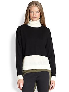 Tibi Merino Wool Contrast Sweater   Black Off White