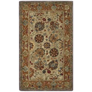 Hand made Anatolia Green/ Gold Hand spun Wool Rug (3 X 5)