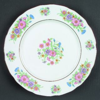 France Fan3 Dinner Plate, Fine China Dinnerware   Floral Rim & Center, Scalloped