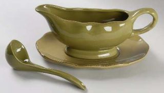 Better Homes and Garden Harvest Green Saddle Gravy Boat & Underplate with Ladle,