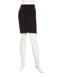 Knit & Faux Leather Slim Skirt, Black
