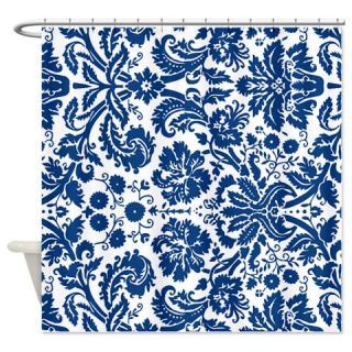  Navy Blue White Damask Shower Curtain  Use code FREECART at Checkout