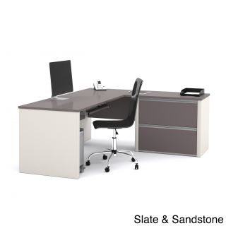 Bestar Connexion L desk With Oversized Pedestal