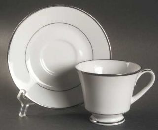 Noritake Spectrum Footed Cup & Saucer Set, Fine China Dinnerware   White,Platinu