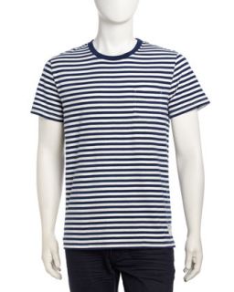 Marais Retro Striped Cotton T Shirt, Cobalt/White