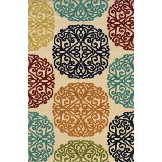 Indoor/ Outdoor Ivory/ Multicolor Area Rug (37 X 56)