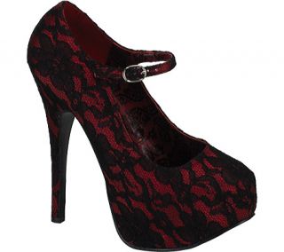 Womens Bordello Teeze 07L   Red Satin/Black Lace High Heels