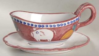 Vietri (Italy) Campagna Pig (Porco) Gravy Boat with Attached Underplate, Fine Ch