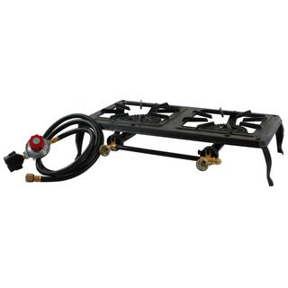 Sportsmans Series Double Burner Cast Iron Stove With Regulator Hose (BlackGreat cooking at the campsite, brew coffee, fry eggs, and heat water outdoors15,000 BTU stove5 foot regulator hose, type 1, 5/8 inch MIP, connects the stove to most LP tanks and cyl