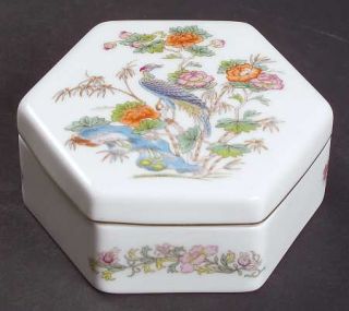Wedgwood Kutani Crane Hexagonal Box with Lid, Fine China Dinnerware   Bone, Bird