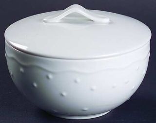 Crate & Barrel Water Music Sugar Bowl & Lid, Fine China Dinnerware   All White,E