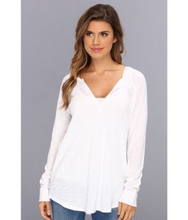 Chaser Raw Edge Henley Womens Long Sleeve Pullover (White)