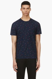 Rag And Bone Navy And Red Floral Polka Dot T_shirt