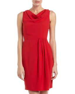 Pleated Side Cowl Neck Dress, Red