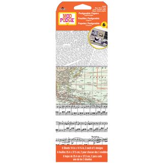 Mod Podgeable Papers 10x14.75 6 Sheets/pkg maps/music/pages
