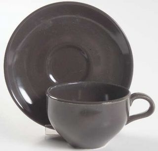Iroquois Casual Charcoal Flat Cup & Saucer Set, Fine China Dinnerware   Russel W