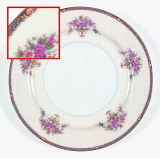 Noritake N138 Dinner Plate, Fine China Dinnerware   Blue&Yellow Edge,Floral Vase